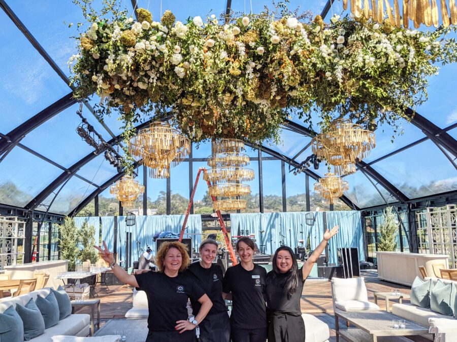 Pebble Beach Wedding 2021. 6 Chandeliers installation project 